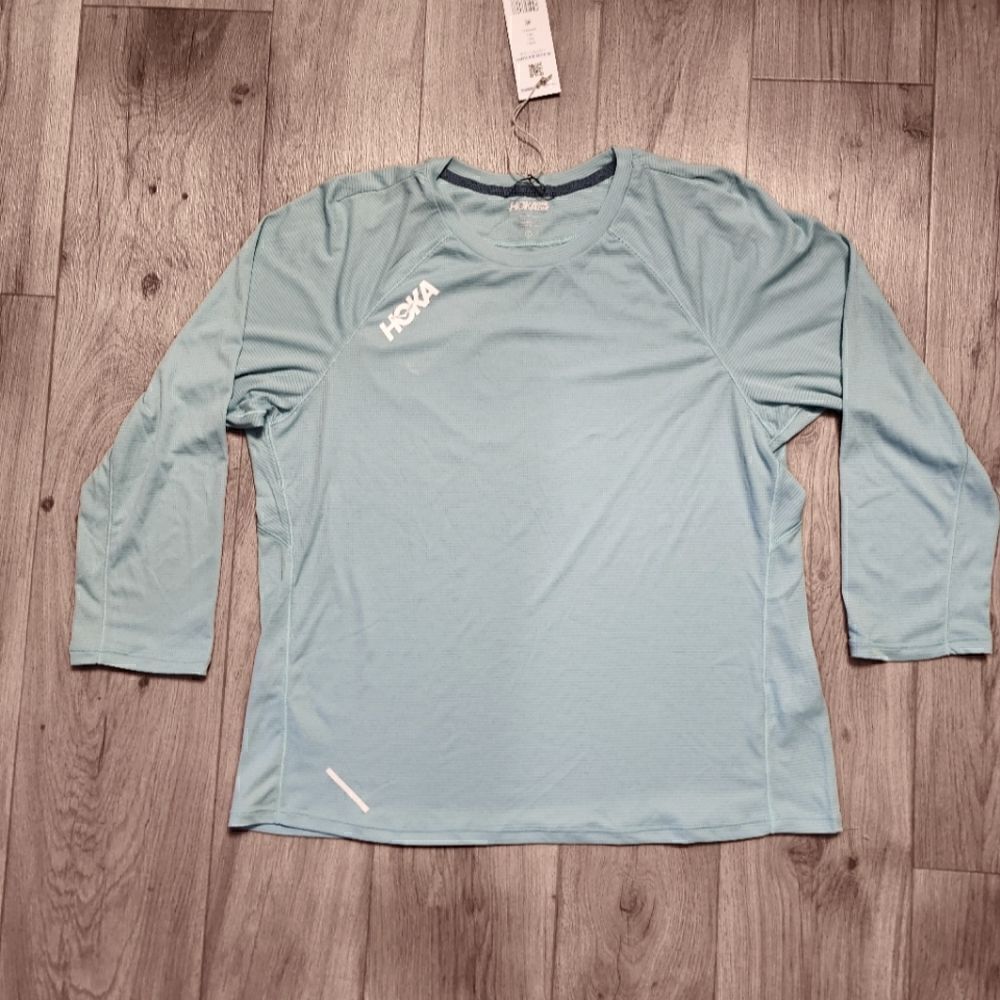 HOKA One One Women's Glide 3/4 Sleeve Shirt Teal Blue Size L New - Picture 2 of 7
